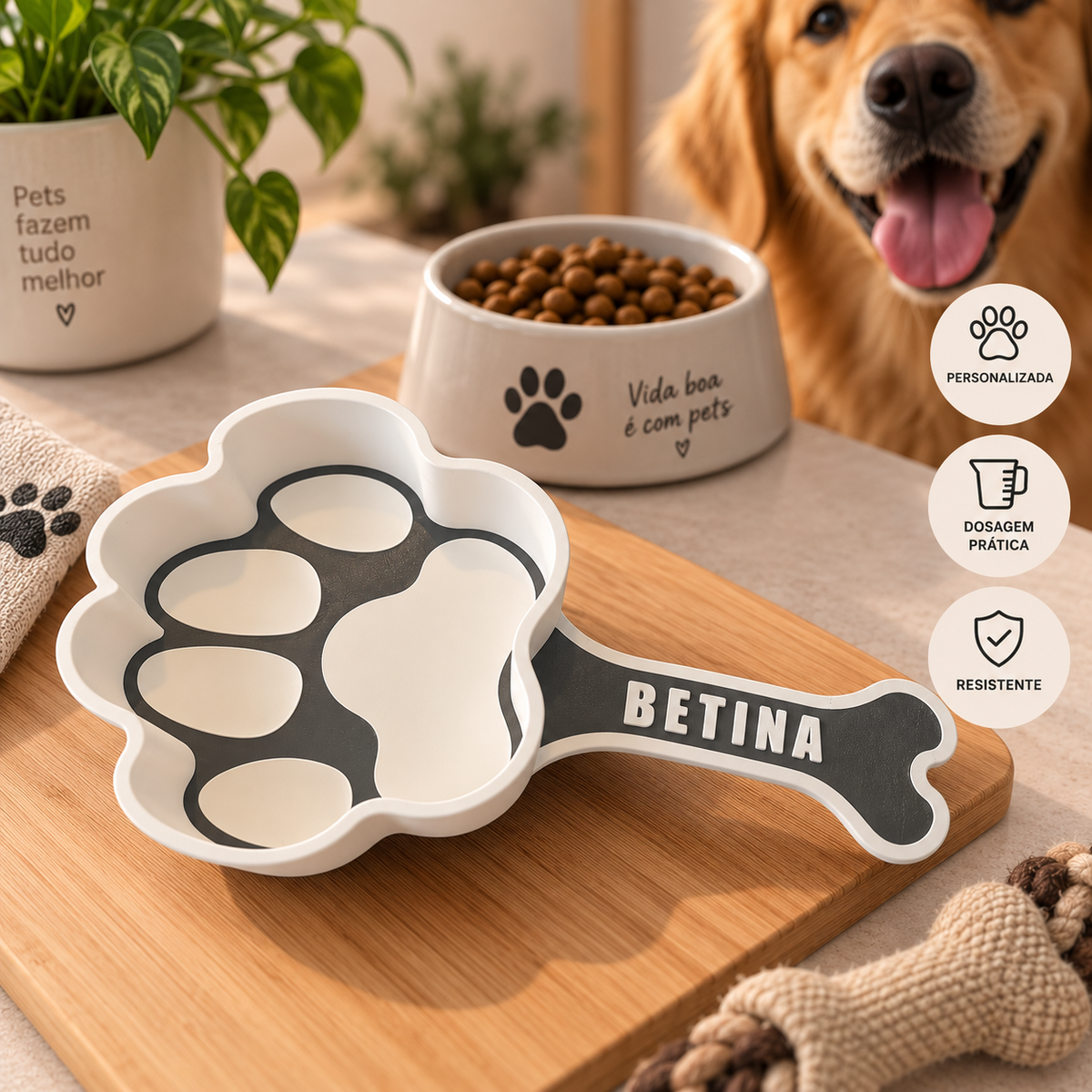 Pá Para Ração Pet Personalizada – Nome do Animal em 3D