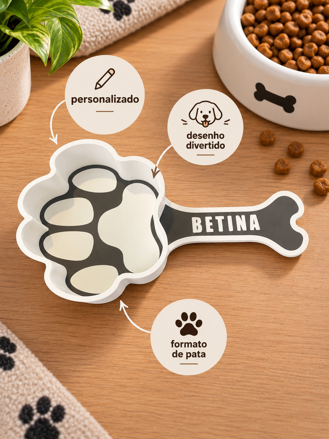 Pá Para Ração Pet Personalizada – Nome do Animal em 3D