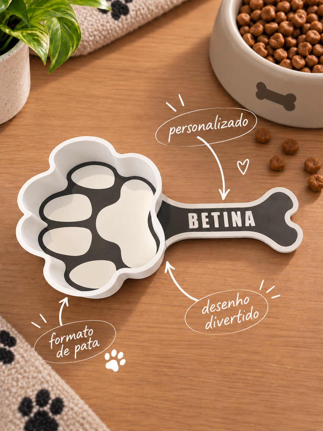 Pá Para Ração Pet Personalizada – Nome do Animal em 3D